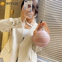 Túi đeo chéo tròn MINLIA, Túi xách bóng rổ sáng tạo bằng da PU, Túi đeo vai thể thao nhỏ có dây kéo hợp thời trang