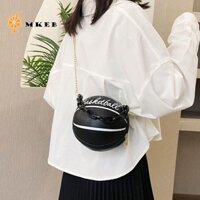 Túi đeo chéo tròn MKEB, Túi xách bóng rổ bằng da PU sáng tạo, Ví đựng tiền xu nhỏ hợp thời trang Dây kéo Túi đeo vai thể thao Ngày lễ