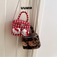 Túi đeo chéo UUMIR, Ba lô in họa tiết da báo Hello Kitty / ca rô, Túi đeo vai hoạt hình sang trọng thời trang cho trẻ em