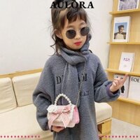 Túi đeo chéo xích Mini AULORA, Túi xách trẻ em có tay cầm thắt nơ, Túi ly hợp Ví đựng tiền xu Túi đeo vai công chúa vuông