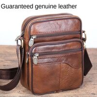 Túi đeo hông da bò lớp đầu tiên cho nam, túi ngực thể thao, túi đạp xe, túi đựng điện thoại đa năng