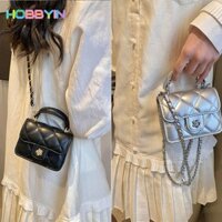 Túi Đeo Ngang HOBBYIN, Túi Đeo Vai Dây Xích Mini, Túi Xách Nước Hoa Kẻ Sọc Bằng Da PU 2024 Nữ