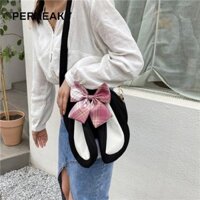 Túi đeo tai thỏ PERNEAKY, Túi vải có dây đeo vai có thể điều chỉnh, Túi đeo chéo thắt nơ
