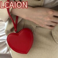 Túi đeo tay LCAION, Túi hình trái tim bằng da PU màu đỏ đen, Túi xách nữ có dây kéo thời trang cho bé gái