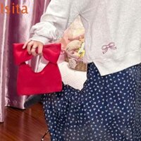 Túi đeo tay màu trơn ISITAFTB, Túi xách nơ nữ sáng tạo màu hồng, Túi đeo vai ngọt ngào màu đen hợp thời trang phong cách Hàn Quốc dung tích lớn hàng ngày