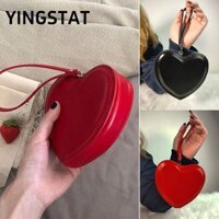 Túi đeo tay YINGSTAT, Túi hình trái tim có dây kéo màu đỏ đen, Túi xách nữ da PU Kawaii cho bé gái