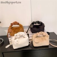 Túi Đeo Vai Bằng Vải Bông Mây Đan Gấp Gọn Được Màu Trơn Với Móc Khóa Nhỏ