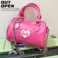 Túi đeo vai Barbie, Túi xách màu hồng Barbie bóng PU, Túi da ba lô di động dành cho nữ