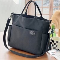 Túi Đeo Vai Canvas Kích Cỡ Lớn Nam Nữ Hàn Quốc Đi Làm Đi Học - Túi Xách Tote Vải Công Sở Nhiều Ngăn Có Khoá Đựng Laptop