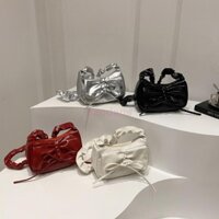 Túi đeo vai chi tiết Pleat hợp thời trang BDW có nơ đeo chéo hình lưỡi liềm thông thường dành cho nữ