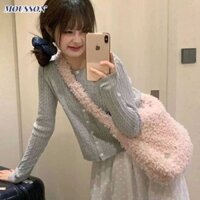 Túi đeo vai Cừu Len Lúa mì Hạt Mohair Niche Mềm dẻo Túi đeo chéo dung tích lớn
