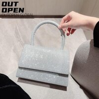 Túi đeo vai dây chuyền OUTOPEN Bạc sáng lụa nữ Túi xách dự tiệc cưới nữ