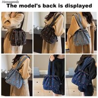 Túi đeo vai Denim nữ thêu anh đào Túi xách Jean Túi xách Hobo [homegoods.vn]