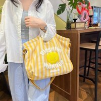 Túi đeo vai đơn cao cấp dung tích lớn in chữ xốp túi xách sọc mặt cười