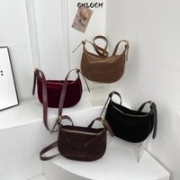 Túi đeo vai đơn CHLOCH, Dây đeo vai bằng da Túi đeo chéo cổ điển, Túi xách da lộn màu trơn mềm chất lượng cao