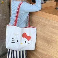 Túi Đeo Vai ECHOG KT, Túi Tote Polyester Kitty Phong Cách Nhật Bản, Nơ Đơn Giản Hoạt Hình Kẻ Sọc Hoạt Hình Túi Xách Mèo Làm Việc