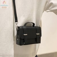 Túi đeo vai GILL, Túi Messenger nhỏ màu trơn, Túi đeo chéo phong cách lật bằng da PU tối giản dành cho nam