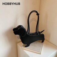 Túi đeo vai HOBBYHUB, Túi dự tiệc tối màu trơn hình chó xúc xích, Túi đeo nách bằng da PU mới lạ dễ thương
