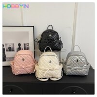 Túi Đeo Vai HOBBYIN, Ba Lô Nữ Da PU Dung Tích Lớn, Túi Đựng Sách Màu Trơn Dây Kéo Di Động Học Sinh