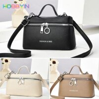 Túi đeo vai HOBBYIN, Túi đeo chéo da PU thông thường, Túi xách hình vuông hình hộp dây kéo trơn thời trang dành cho nữ