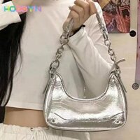 Túi đeo vai HOBBYIN, Túi đeo chéo bằng da PU màu bạc, Túi xách nữ Mini thanh lịch