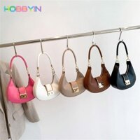 Túi đeo vai HOBBYIN, Túi đeo nách màu trơn bằng da PU, Túi đeo chéo thời trang nữ
