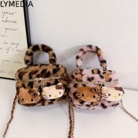 Túi đeo vai LYMEDIA, Túi xách sang trọng nhồi bông Hello Kitty, Túi đeo chéo da báo hoạt hình mềm Kawaii cho trẻ em