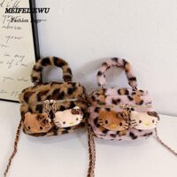 Túi đeo vai MEIFEISEWU, Túi xách sang trọng Hello Kitty Leopard, Túi đeo chéo mềm hoạt hình nhồi bông Ins dành cho trẻ em