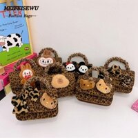 Túi đeo vai MEIFEISEWU Labubububu, Túi đeo chéo da báo hoạt hình, Đồ chơi búp bê Túi xách Hello Kitty dung tích lớn