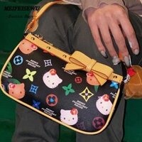 Túi đeo vai MELIFEISEWU Sanrio, Túi đeo chéo Hello Kitty Messenger họa tiết Litchi, Túi đeo nách bằng da PU hợp thời trang dành cho nữ bé gái