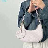 Túi đeo vai mèo TOYHA KT, Túi đeo nách hoạt hình kẻ sọc phong cách Hàn Quốc, Dây kéo ngọt ngào Y2k Kitty Mặt dây chuyền nửa mặt trăng Túi nhân viên văn phòng