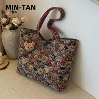 Túi đeo vai MIN-TAN, Túi xách di động họa tiết gấu hoạt hình, Túi Tote dung tích lớn thông thường