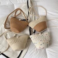 Túi đeo vai nhỏ bằng sợi Cotton thân thiện với môi trường với ngọc trai nữ du lịch xoắn dây Cotton dệt Túi đeo chéo đi biển