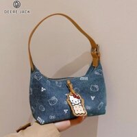 Túi đeo vai nữ DEERE JACK Túi đeo nách Hello Kitty Denim với đồ trang trí treo dễ thương Thời trang phù hợp