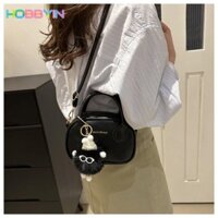 Túi đeo vai nữ HOBBYIN, Túi đeo chéo vuông có dây kéo, Túi xách du lịch màu trơn dung tích lớn