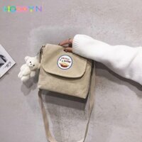 Túi đeo vai nữ HOBBYIN, Túi đeo chéo màu đen hồng xanh lá cây phong cách thông thường, Túi xách gấu thêu vải nhung Y2k Girls