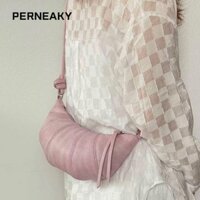 Túi đeo vai PENEAKY, Túi Croissant nhỏ màu hồng, Túi đeo chéo thắt nút màu trơn nhân quả