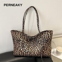 Túi đeo vai PERNEAKY, Túi Tote in hình da báo hợp thời trang dung tích lớn, Túi đeo chéo phổ biến khí chất thời trang