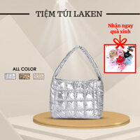 Túi đeo vai phao trần bông bạc, túi xách tay cotton bong bóng mini xếp ly phong cách hàn quốc thời trang thu đông