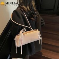Túi đeo vai PU bạc MINLIA, Túi xách thanh kiểu Pháp nơ màu trơn, Túi xách tay dung tích lớn chống nước chất lượng cao Túi đeo nách du lịch
