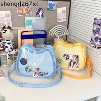 Túi đeo vai SHENGDA Cat Ita, Ba lô trưng bày Pin bỏ túi phía trước trong suốt, Kawaii Có thể điều chỉnh hình mèo ngọt ngào Dung tích lớn Ins Túi đeo chéo