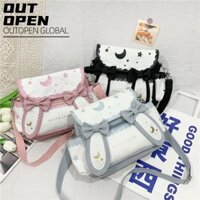 Túi đeo vai thỏ OUTOPEN, Túi đeo chéo thắt nơ dễ thương, Túi đi học Kawaii thời trang phong cách Nhật Bản ngọt ngào dành cho nữ