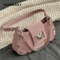 Túi đeo vai thời trang PERNEAKY, Túi đeo chéo nữ bằng da PU phong cách Y2K, Túi xách dây kéo màu hồng Túi đeo nách