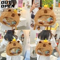 Túi đeo vai, Túi xách lông tơ hoạt hình Capybara màu cam, Ba lô đa chức năng dung tích lớn thời trang dành cho nữ