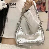Túi đeo vai UFASM, Túi đeo chéo da PU màu bạc, Túi xách nữ thanh lịch hợp thời trang