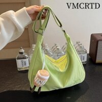 Túi Đeo Vai VMCRTD, Túi Đeo Ngang Thêu Dung Tích Lớn, Phong Cách Nhật Bản Màu Dây Kéo Vải Bánh Bao Nam Nữ