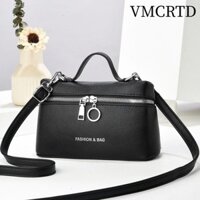Túi đeo vai VMCRTD, Túi đeo chéo bằng da PU có dây kéo trơn, Túi xách vuông hình hộp thông thường chất lượng cao dành cho nữ