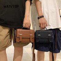 Túi đeo vai WAY2TOP, Túi đeo chéo kiểu lật bằng da PU, Túi đeo chéo màu trơn nhỏ thời trang nam