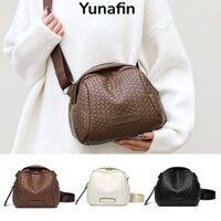 Túi đeo vai YUNAFIN, Túi đeo chéo họa tiết dệt màu đen, Ví điện thoại PU thời trang nữ