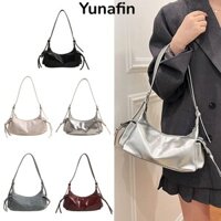 Túi đeo vai YUNAFIN, Túi Satchels Harajuku dung tích lớn, Thiết kế Túi xách màu bạc PU Y2K Sử dụng hàng ngày